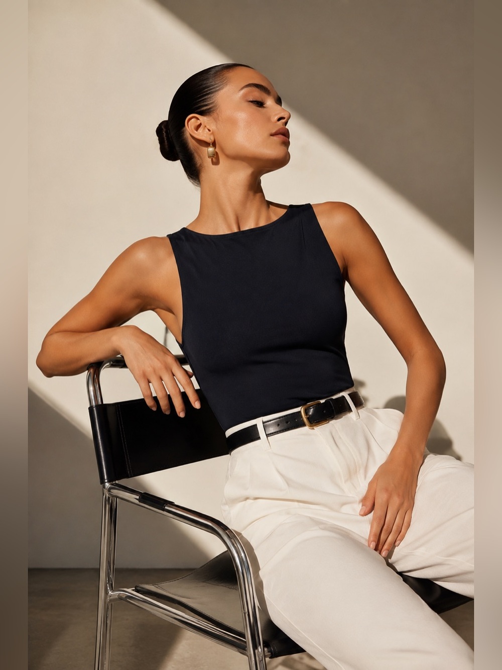 RETROD° Black Sleeveless Bodysuit XS Minimalist Chic High Neck